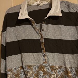 Striped and Floral Button-Up Shirt